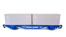 TT MÁV two-axle container car, with 2 20′ containers, running no. 2